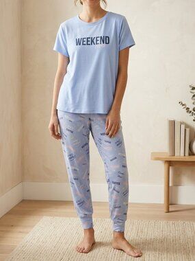 NWT Joyspun Blue Pajama Set Small Soft Sleep Tee & Joggers Pockets Lounge